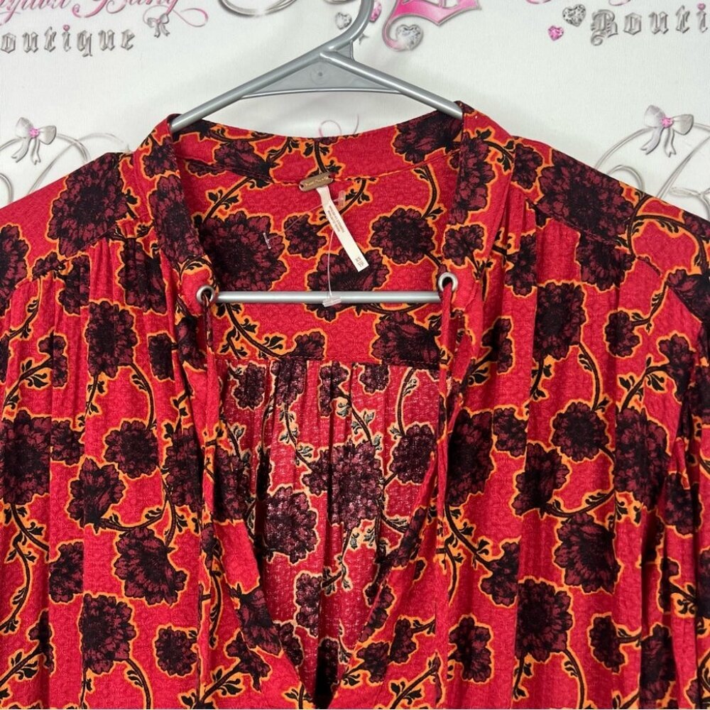Free People blouse long sleeve floral flowers Red and Black Floral Blouse - Picture 4 of 7